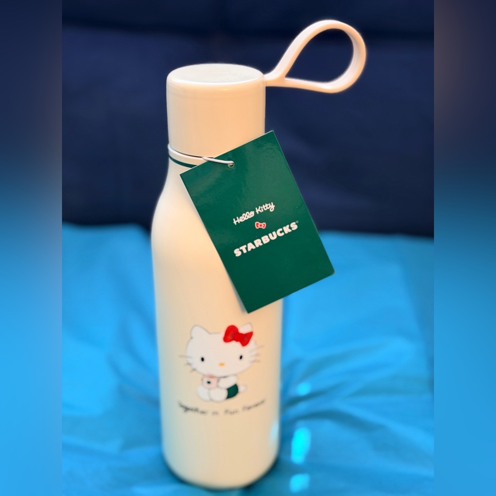Starbucks Cream Stainless Steel Water Bottle with Hello Kitty Label